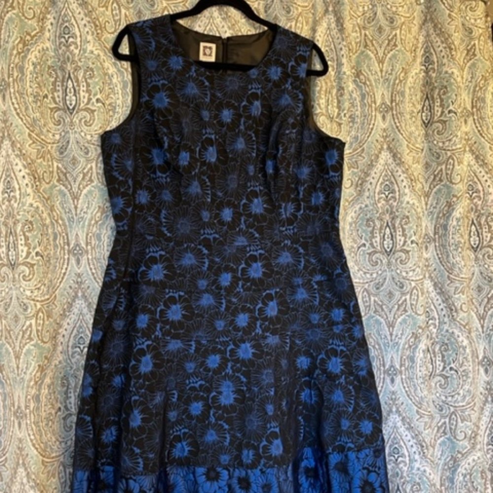 Black dress with royal blue flowers size 16